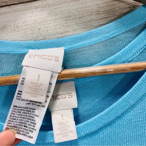 Chico's size 1 (M/8) blue knit tunic cardigan & top 2 piece set coastal lounge - Picture 15 of 16